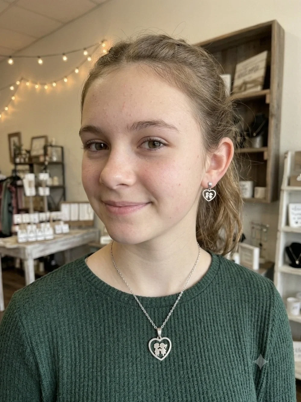 Sweetheart Boy/Girl Earring and Necklace Set - Silver or Gold - Stainless Steel
